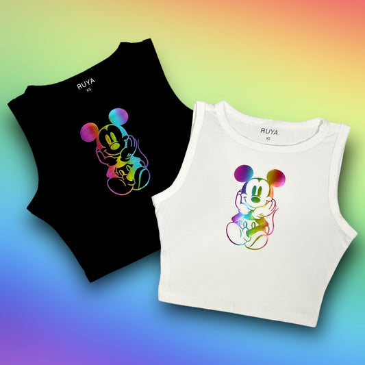 Rainbow Mickey Metallic Crop Tank | Disney Shirt | Pride
