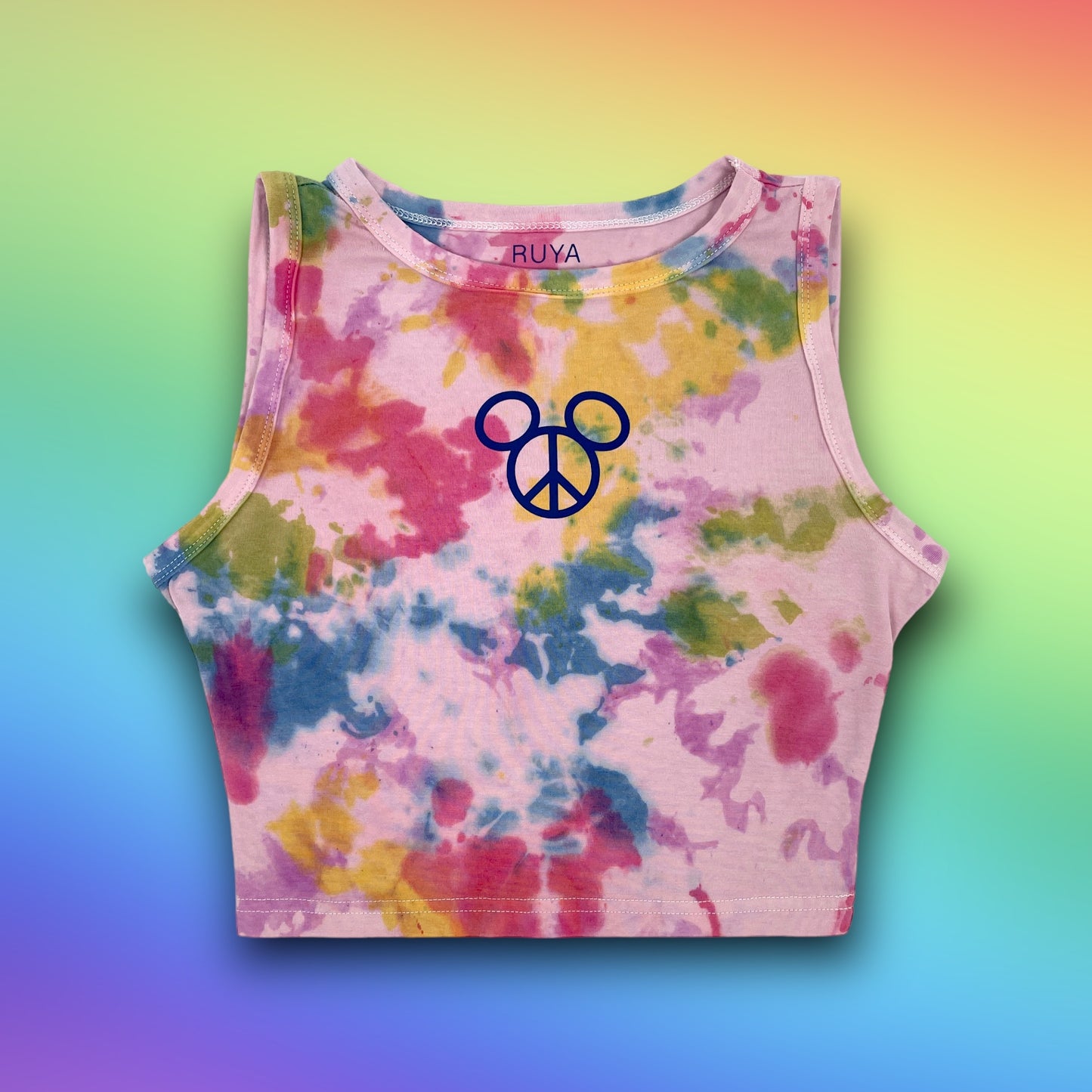 PRIDE Mickey Peace Sign Tie Dye Crop Tank | Disney